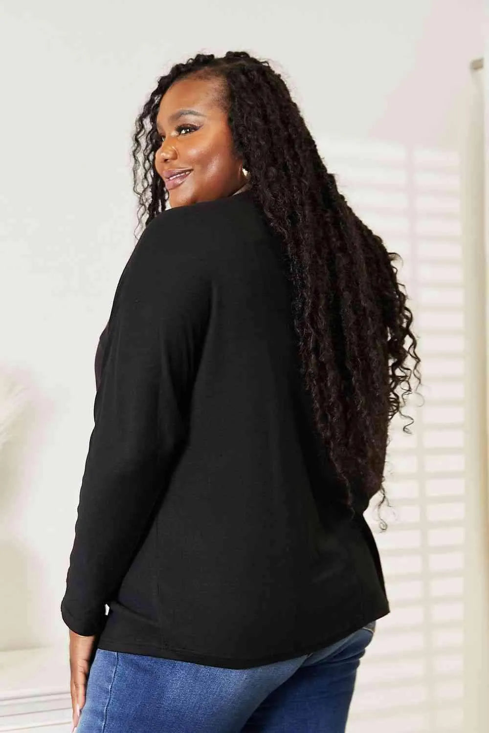 Double Take Seam Detail Round Neck Long Sleeve Top Women's T-Shirts - Tophatter Daily Deals